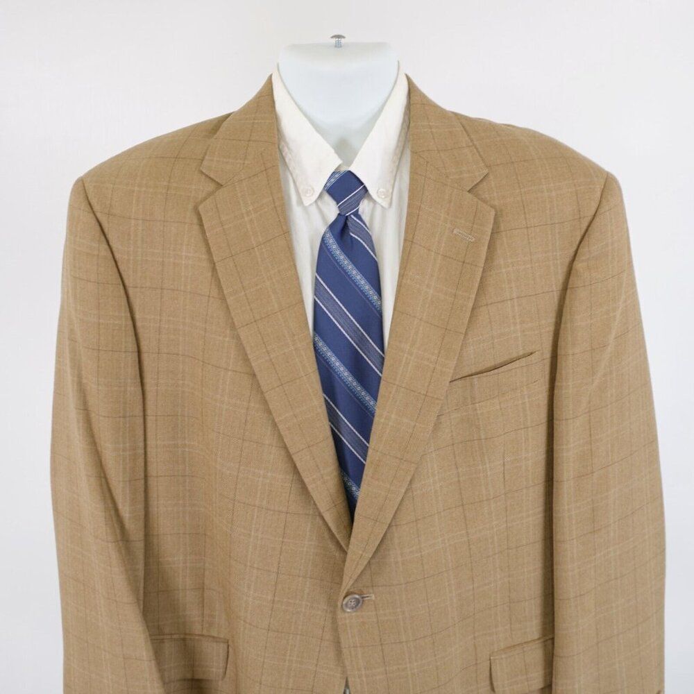 Hart Schaffner Marx Tan Basketweave Windowpane Sport Coat / Blazer 44L 2 Button